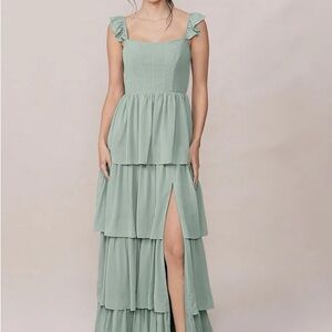 Revelry Poppy Chiffon Dress in Sage - Size 2